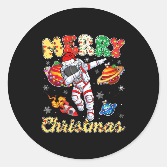 Sticker Rond Funny Merry Christmas Astronaut Dabbing Space Snow (Devant)