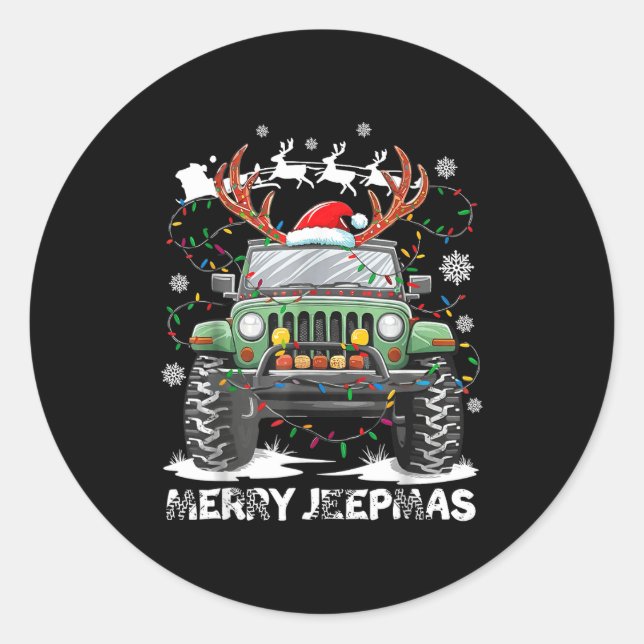 Sticker Rond Funny Merry Jeepmas Ugly Light Reindeer Christmas  (Devant)