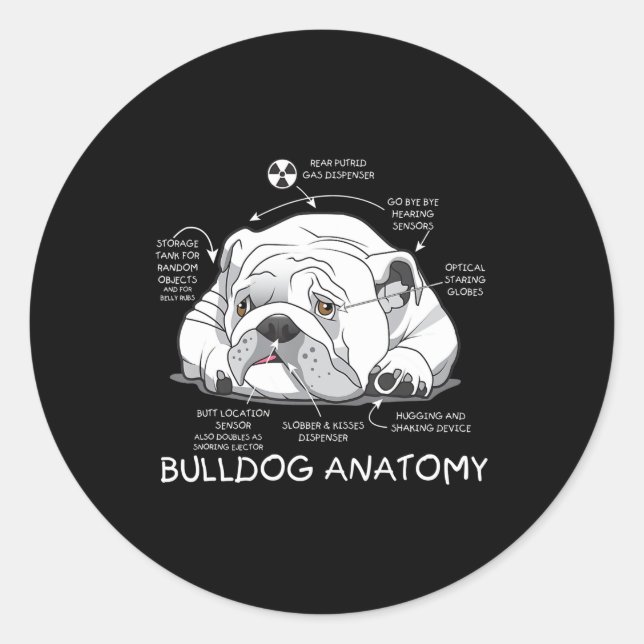 Sticker Rond Funny mignon Français Bulldog Anatomie Biologie du (Devant)