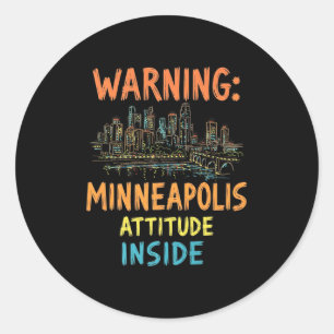 Sticker Rond Funny Minneapolis Minnesota Skyline nuit Vintage