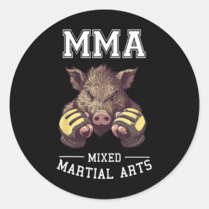 Sticker Rond Funny Mixed martial art Boar - Thai Boxing Cage Co