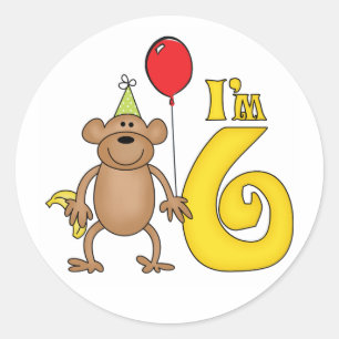 Sticker Rond Funny Monkey 6e anniversaire