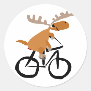 Sticker Rond Funny Moose équitation Vélo art original