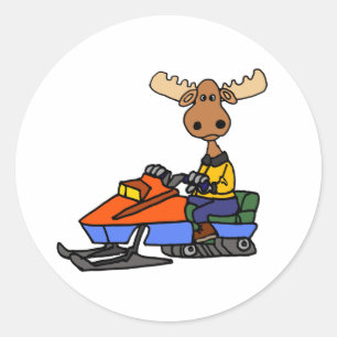 Sticker Rond Funny Moose Motoneige
