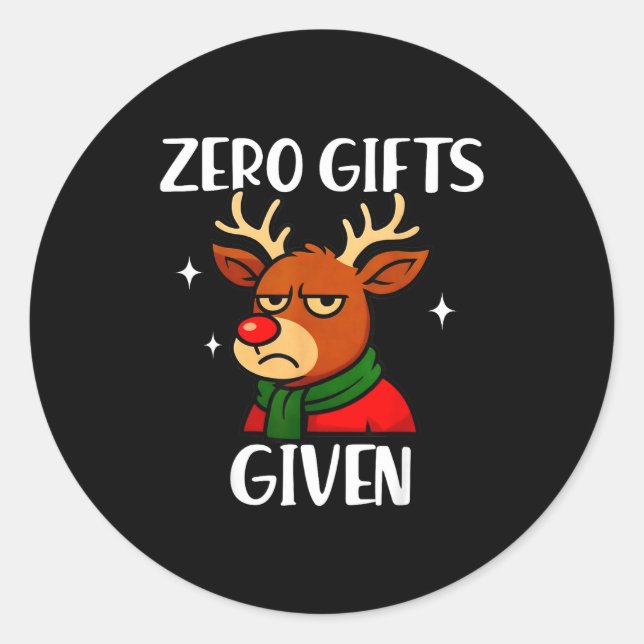 Sticker Rond Funny Mpy Reindeer Christmas Meme Zero Given  (Devant)