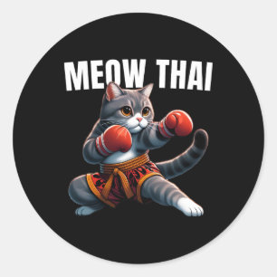 Sticker Rond Funny Muay Thai Cat Meow Thai Boxe Martial Art K