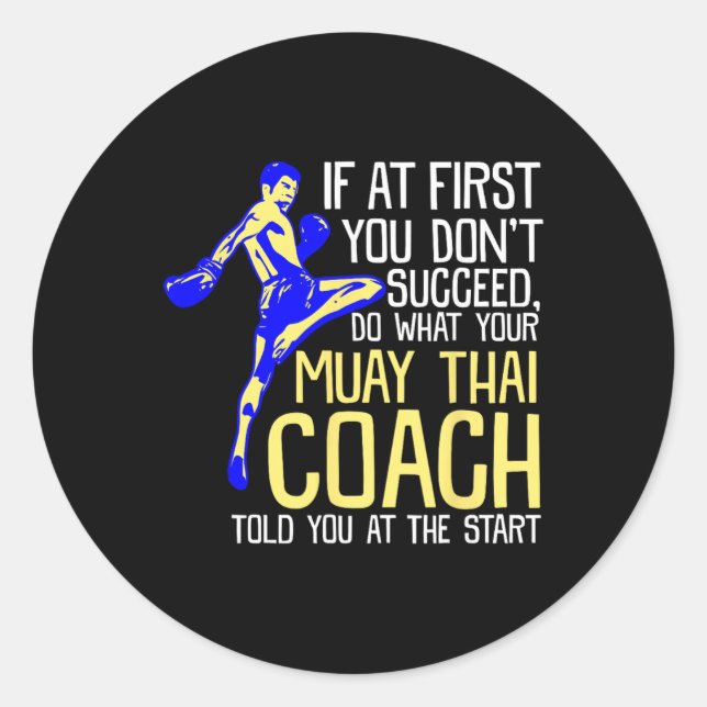 Sticker Rond Funny Muay Thai Coach Boxing Design  (Devant)