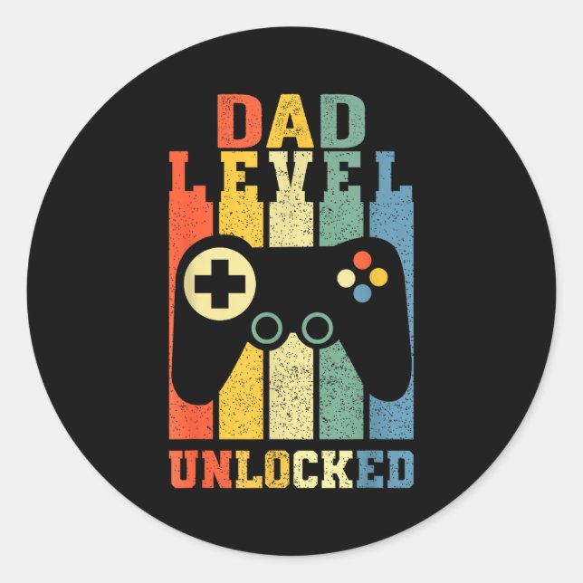 Sticker Rond Funny New Dad Shirt Dad Level Unlocked Day Tee Shi (Devant)