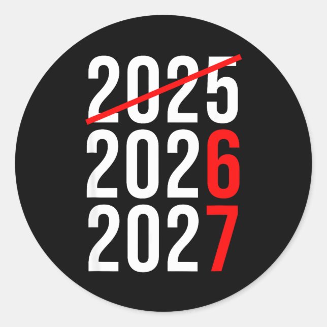 Sticker Rond Funny New Year 67 Meme Hello 2026 Goodbye 2025 Wai (Devant)