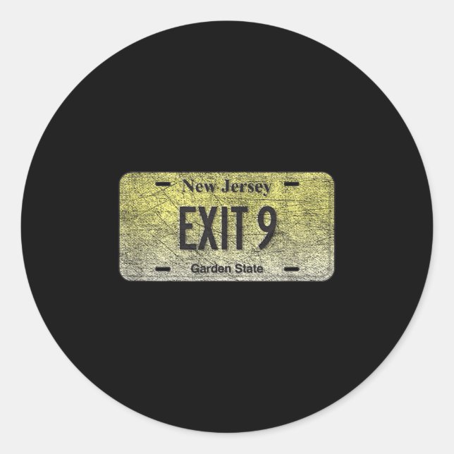 Sticker Rond Funny Nj State Vanity License Plate Exit 9  (Devant)