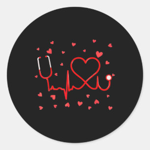 Sticker Rond Funny Nurse Valentine Day Coeur Stethoscope Nursin