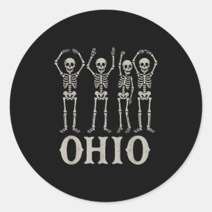 Sticker Rond Funny O-h-i-o State Skeleton Ohio Halloween Vintag