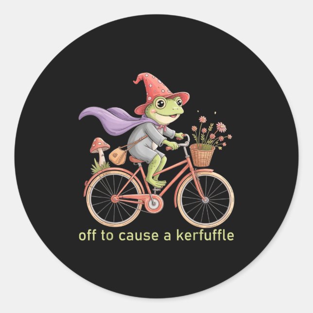 Sticker Rond Funny Off To Cause A Kerfuffle Whimsical Wizard Fr (Devant)