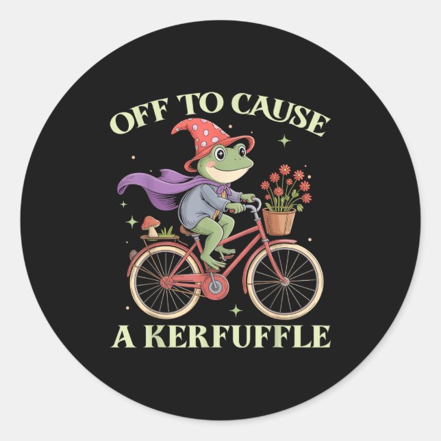 Sticker Rond Funny Off To Cause A Kerfuffle Whimsical Wizard Fr (Devant)