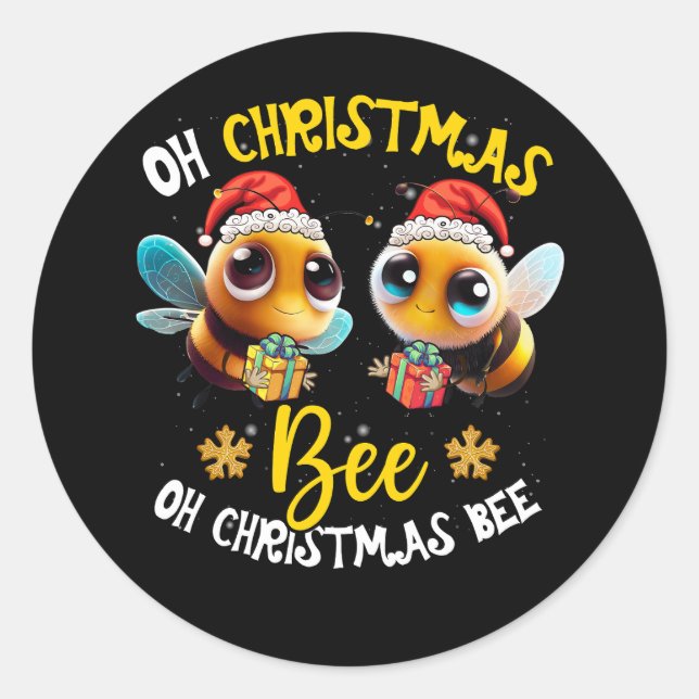 Sticker Rond Funny Oh Christmas Bee Santa Hat Beekeeper Beekeep (Devant)