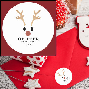 Sticker Rond Funny Oh Deer What Year Christmas