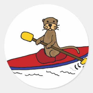 Sticker Rond Funny Otter Kayaking