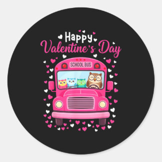 Sticker Rond Funny owls school bus driver happy valentines day