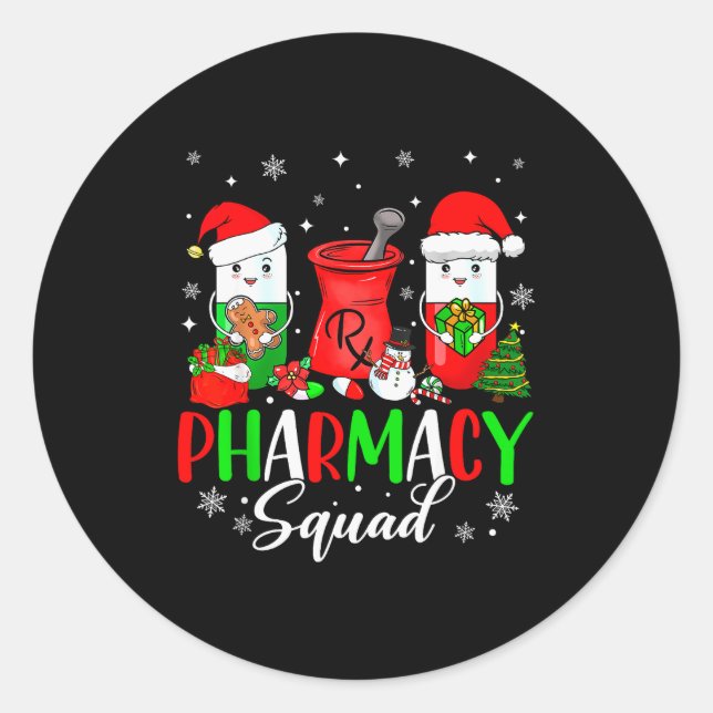 Sticker Rond Funny Pharmacy Tech Squad Christmas Matching Holid (Devant)