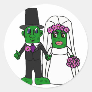 Sticker Rond Funny Pickle Bride et Groom Mariage Art