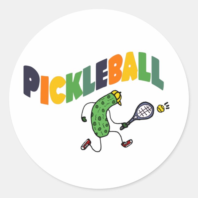 Sticker Rond Funny Pickleball Pickle Playing Pickleball (Devant)