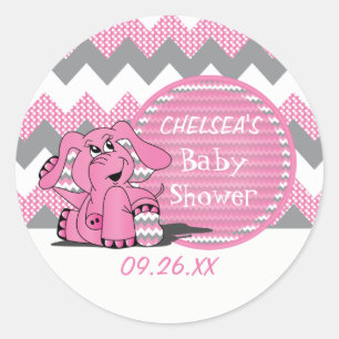 Sticker Rond Funny Pink Chevron Silly Elephant