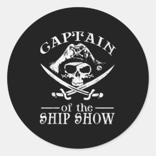 Sticker Rond Funny Pirate Design Captain Ship Show Boater Boati