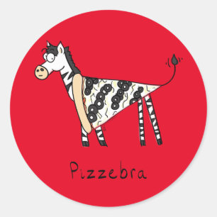 Sticker Rond Funny Pizza Zebra mignonne Cartoon Enfants