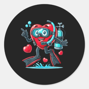Sticker Rond Funny Plongée sous-marine Coeur Saint Valentin Plo