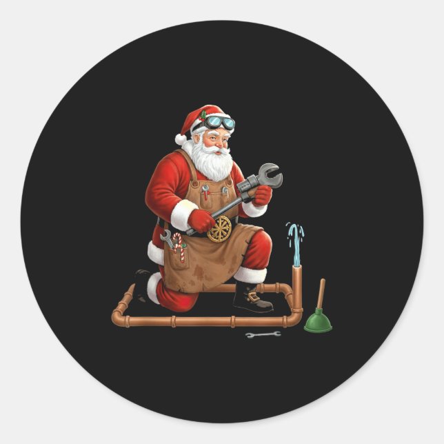 Sticker Rond Funny Plumber Santa Christmas Graphic  (Devant)