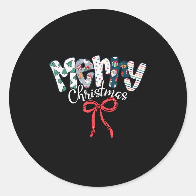 Sticker Rond Funny Preppy Merry Christmas Santa Coquette Bow Gi (Devant)