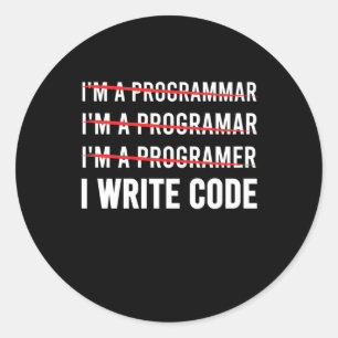 Sticker Rond Funny Programmer I Wite Code