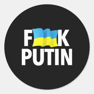 Sticker Rond Funny Puck Futin - Drapeau ukrainien