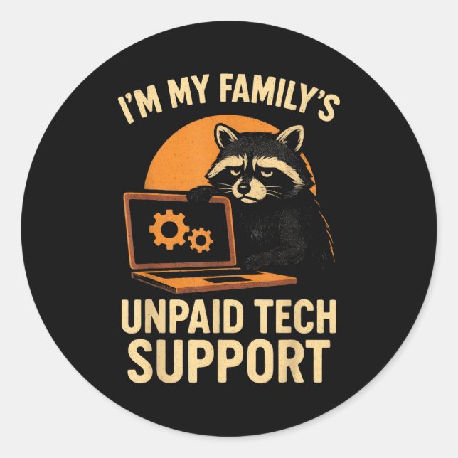 Sticker Rond Funny Raccoon Tech Lover Graphic Tee Computer Geek (Devant)