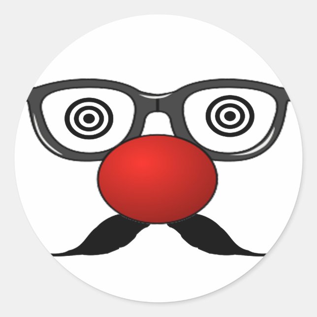 Sticker Rond Funny Red Nose weird eyes glasses moustache (Devant)
