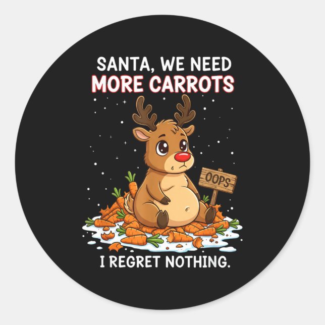 Sticker Rond Funny Reindeer Carrot Hoarder Christmas Design  (Devant)