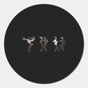 Sticker Rond Funny Retro Frankenstein Monster Et Mariée Danser