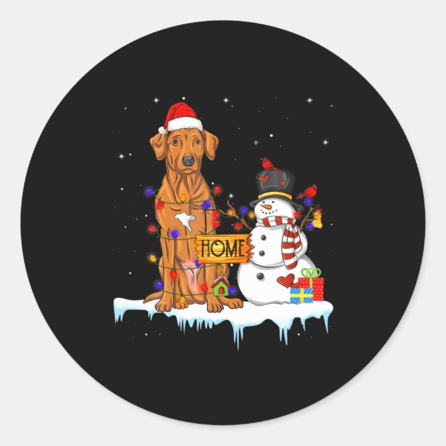 Sticker Rond Funny Rhodesian Ridgeback Dog Christmas Snowman Xm (Devant)