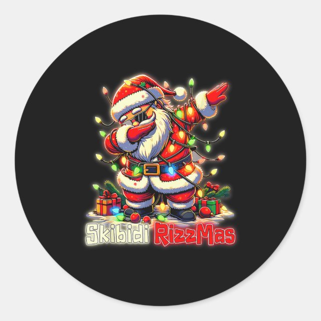 Sticker Rond Funny Rizz Santa Claus Dabbing Christmas Skibidi R (Devant)