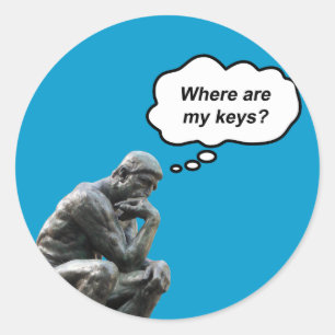 Sticker Rond Funny Rodin's Thinker Statue - Où sont mes clés ?