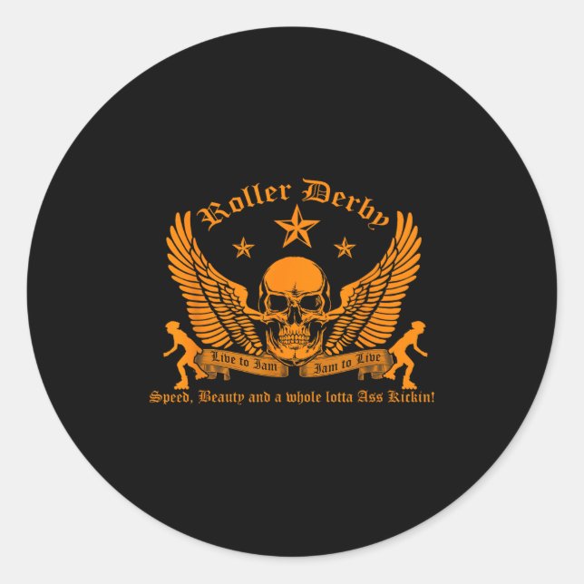 Sticker Rond Funny Roller Derby Lover Quotes Gift, Live To Jam  (Devant)