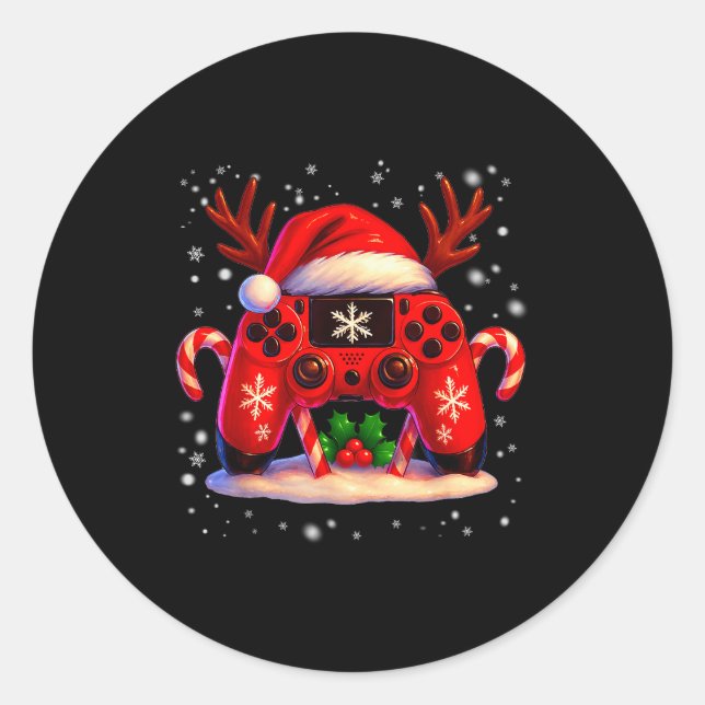Sticker Rond Funny Rudolph Game Controller Christmas Xmas Boy K (Devant)