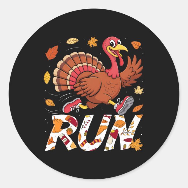 Sticker Rond Funny Run Running 5k Race Turkey Trot Thanksgiving (Devant)