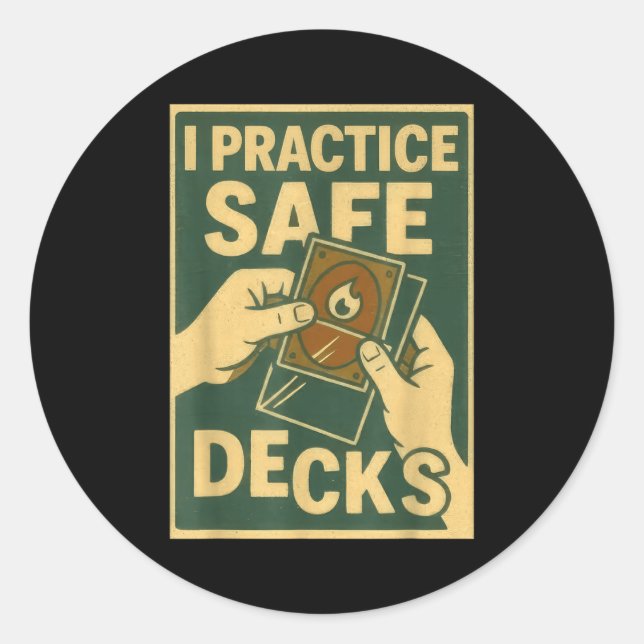 Sticker Rond Funny Safe Decks Trading Card Game Pun Humor  (Devant)