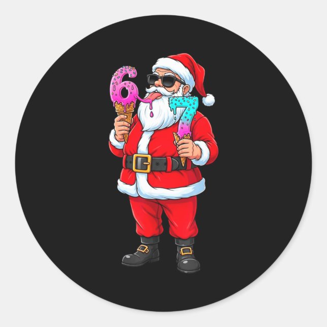 Sticker Rond Funny Santa 67 Ice Cream Christmas Drip Xmas Teens (Devant)