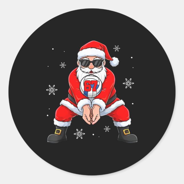 Sticker Rond Funny Santa Claus Playing Volleyball Six Seven Chr (Devant)