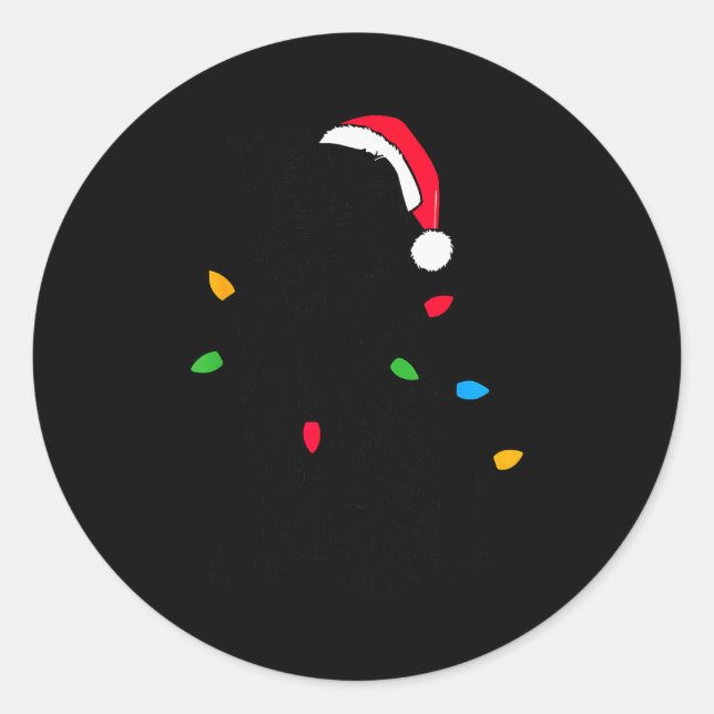Sticker Rond Funny Santa Miniature Schnauzer Christmas Lights D (Devant)
