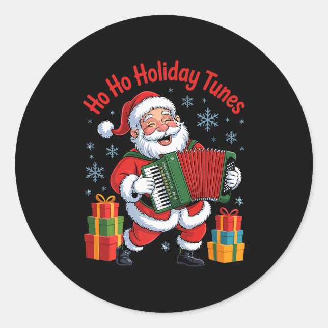 Sticker Rond Funny Santa Playing Accordion Holiday Chrismas Xma (Devant)