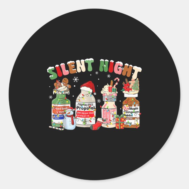 Sticker Rond Funny Santa Profol Silent Night Icu Nurses Merry C (Devant)