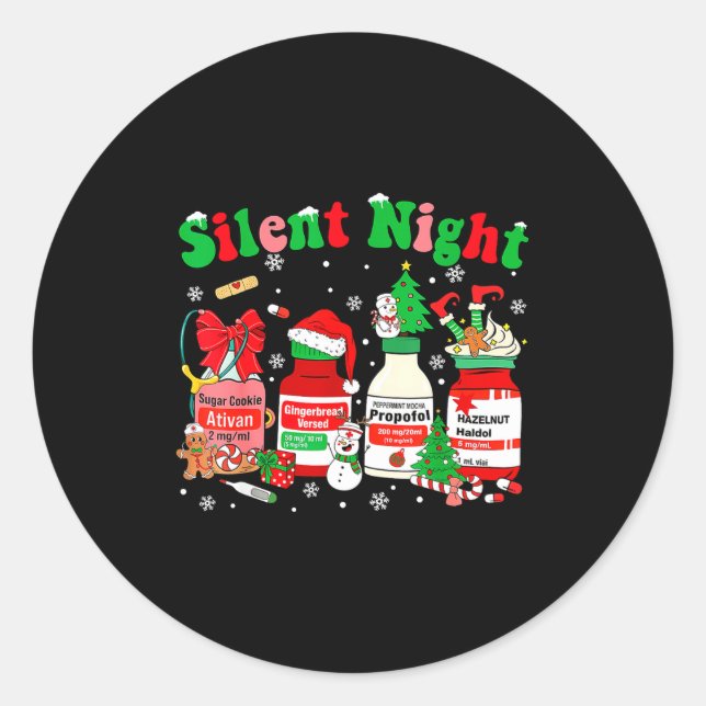 Sticker Rond Funny Santa Profol Silent Night Icu Nurses Merry C (Devant)